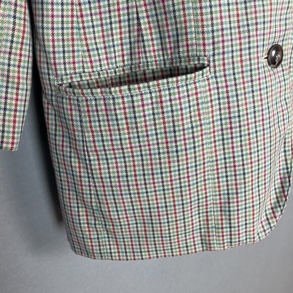 Vintage Plaid Blazer 90s Women Patch Pockets Liz Sport Button-Up Quirky Petite 2 - Picture 10 of 12